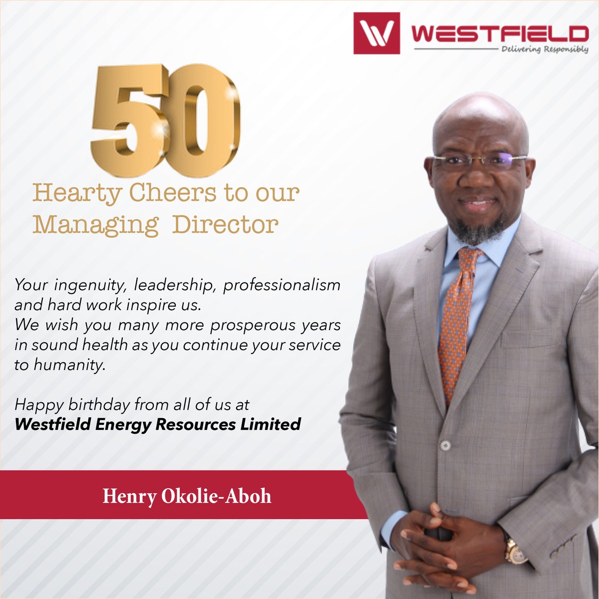 westfieldenergy's tweet photo. Happy birthday to a leader who genuinely cares and is committed to making a difference in people’s lives. We wish you greater success and accomplishments.  

#HappyBirthday #CEO #Leader #Westfield https://t.co/nnTdAaFGZI