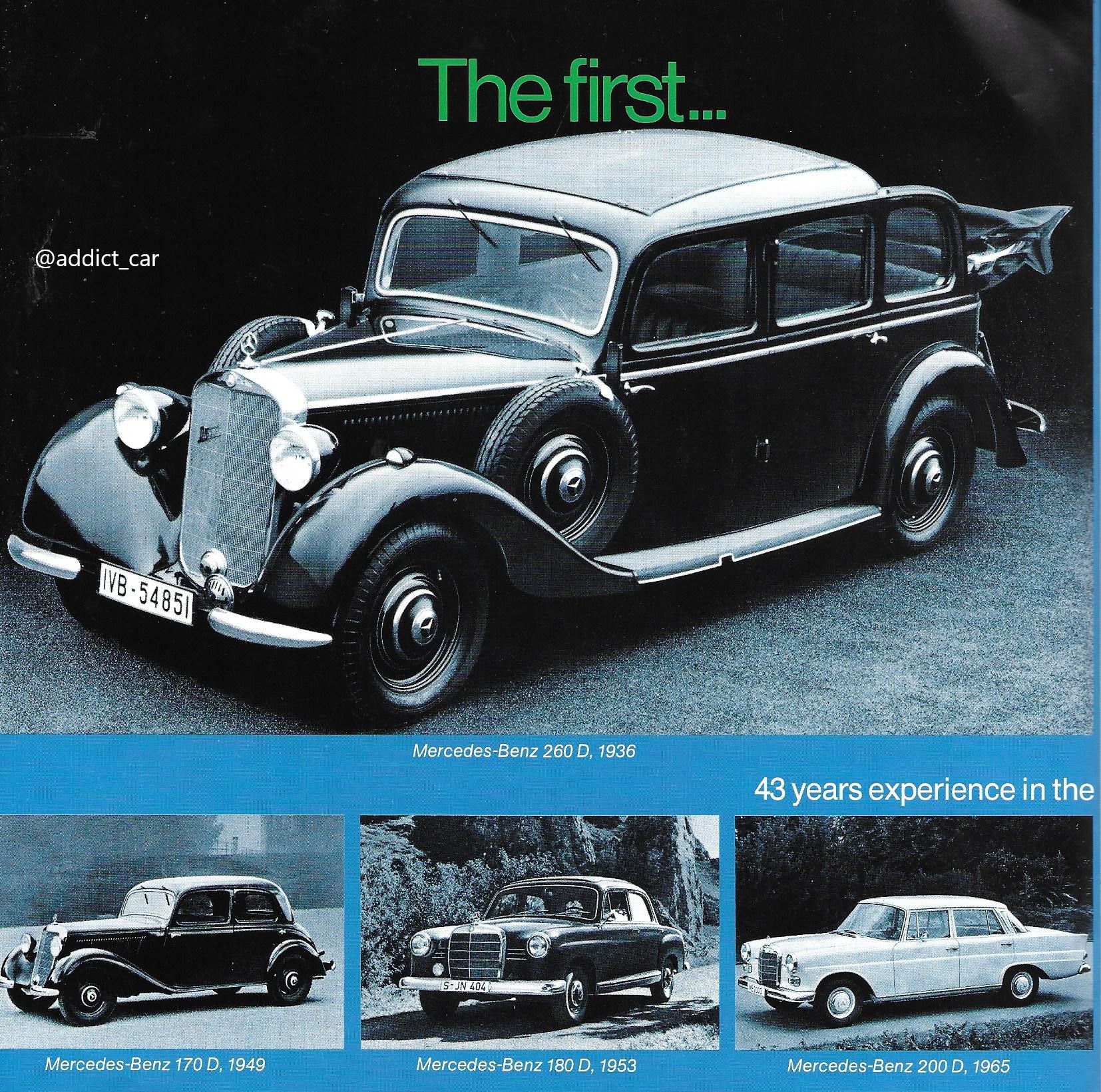 Carbrochureaddict On Twitter The Brochure Included A Brief History Of Mercedes Benz Diesel Cars From The Initial 1936 260d To The Current Models In The W123 Saloon Estate Range The Largest Of Which Was