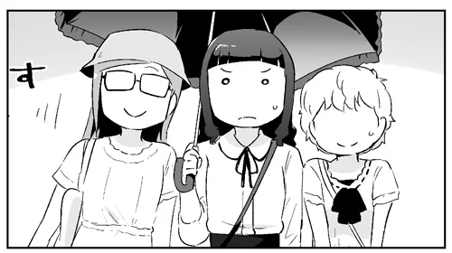 35話はシャイスタのリリイベ回。麗陽は3人で参加できるのが嬉しくて、折りたたみ傘を持っていたのに出しませんでした。顔に落ちる傘の影は綾瀬の心情に合わせてます。
#解説待機列ガール 