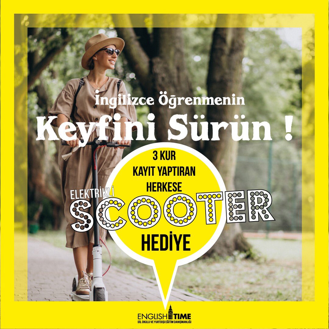 Ayaklarınızı yerden kesiyoruz. 3 kur ve üzeri kayıt yaptıran herkese elektrikli scooter hediye. İngilizce öğrenmenin keyfini sürün😉 #izmir #alsancak #englishtime #openyoureyes #kordon