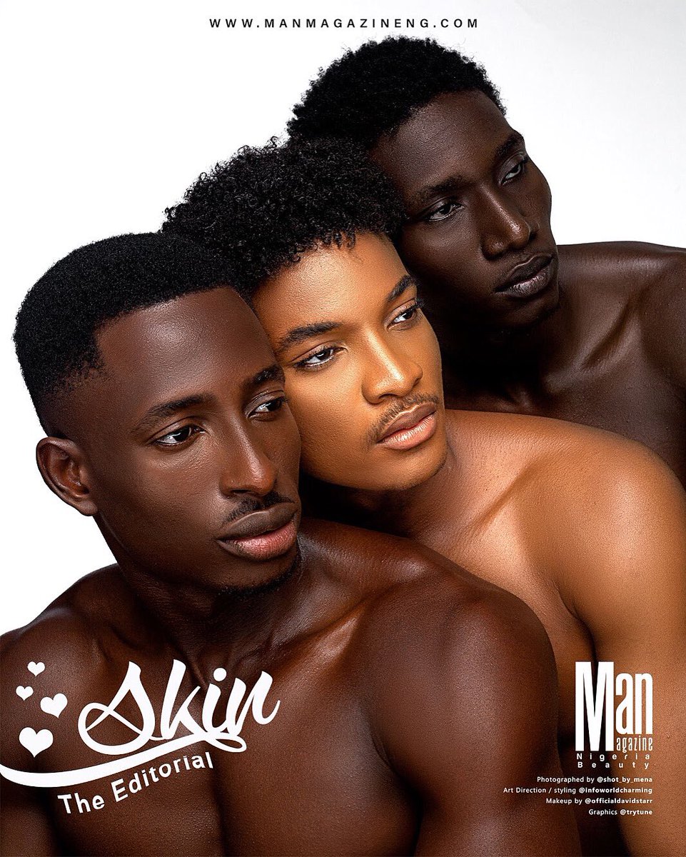 manmagng's tweet photo. SKIN!!! (The editorial ) 

Men of colour, what's your shade? 

Photography @shots_by_mena 
Artistic Director @infoworldcharming 
Makeup Artist @officialdavidstarr 
Powder @zikelcosmetics 
model @classic_gbenga @officialevaans @bodybyzedd 
Graphics @trytune https://t.co/kE896TExyt