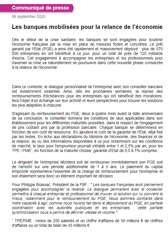 FBFFrance's tweet photo. CP | Les banques mobilisées pour la relance. Aujourd’hui, le #PGE c’est près de 120md€ qui ont bénéficié à 570 000 entreprises. Les banques les ont accompagnées pendant la crise, elles seront présentes pr construire avec elles leur avenir➡️ https://t.co/543J80vBfA #FranceRelance https://t.co/1l5u46VD8j