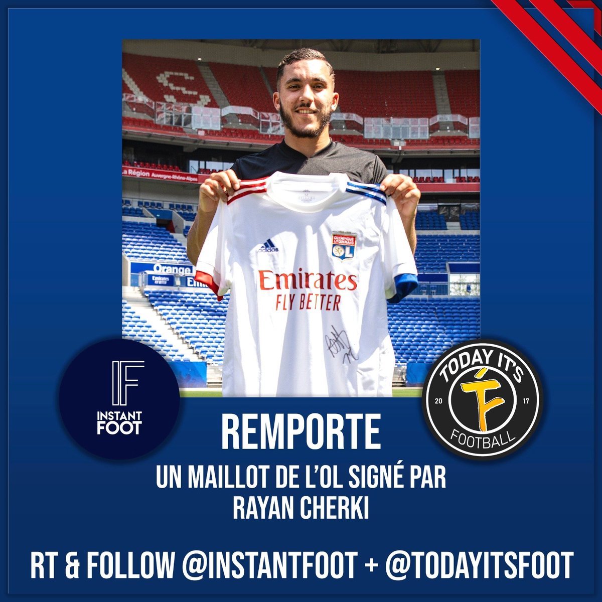 todayitsfoot's tweet photo. Yo la TiFamily ⚽

Pour fêter la sortie de notre vidéo avec @rayan_cherki, on vous fait gagner son MAILLOT DÉDICACÉ ⬇️

RT + Follow @todayitsfoot &amp; @lnstantfoot pour tenter ta chance ! 🔴🔵

TAS vendredi prochain (11/09) 👀 https://t.co/xUubUw5fB5
