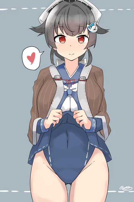 服の下に競泳水着を着て見せてくる迅鯨ちゃん 