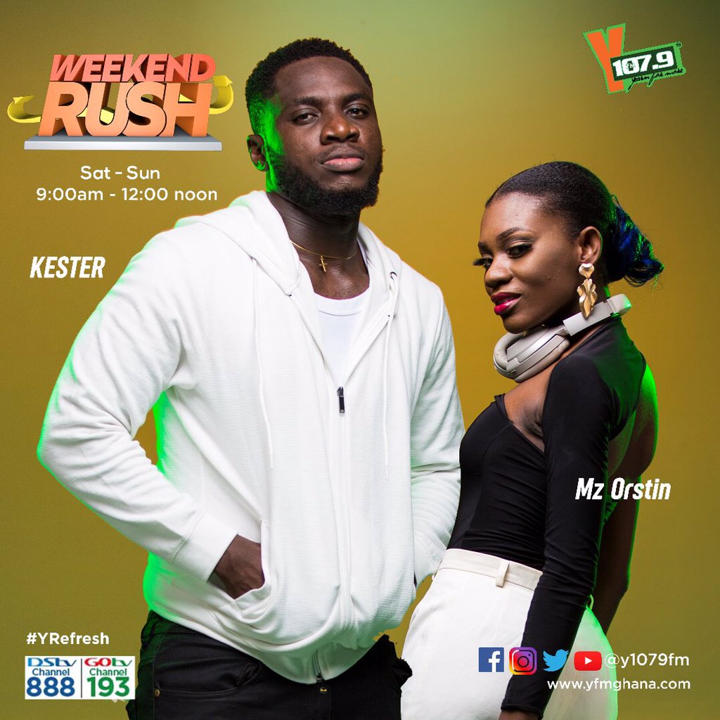 Y1079FM's tweet photo. #TheweekendRush 

Starring
@kokonsakester 
@MzOrstin 
@dotycornelius 

Produced by @Say_Ankrah https://t.co/1pDqGkddq6