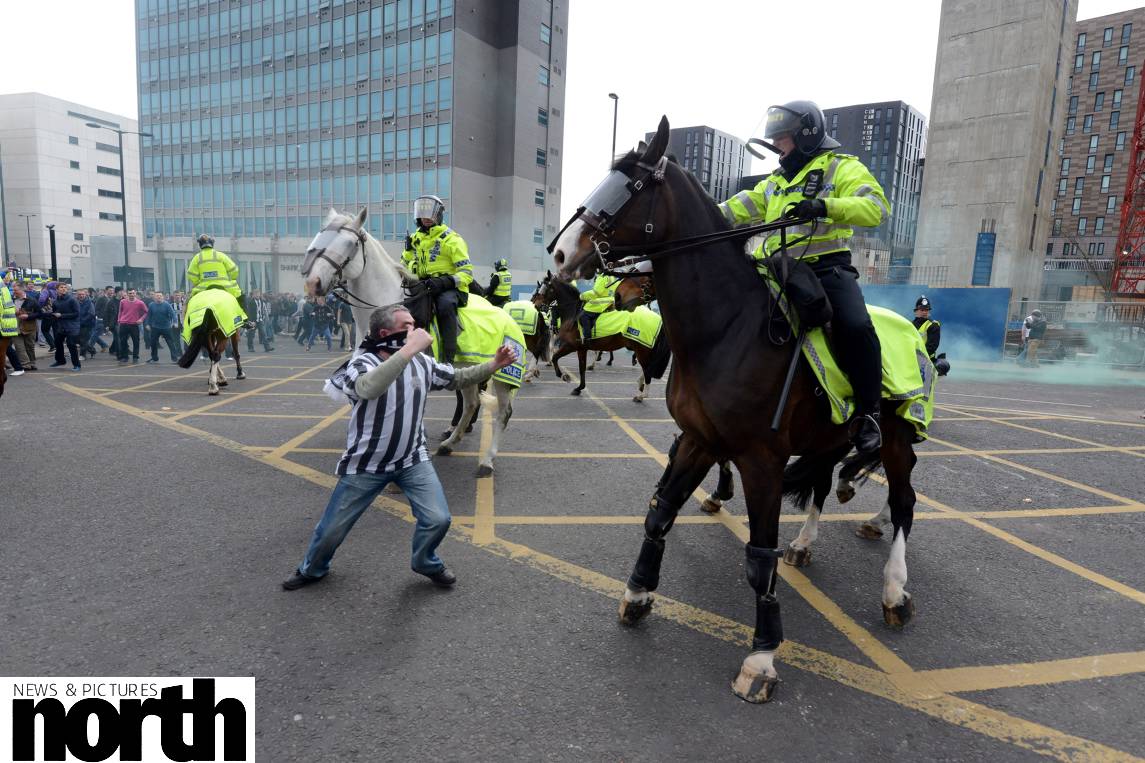 northnews's tweet image. Sad news that Bud, the police horse punched by a Newcastle United fan in 2013, has died in retirement at the age of 21.
Here's the iconic photo that captured the horrifying moment which caused worldwide disgust. #RIPBud