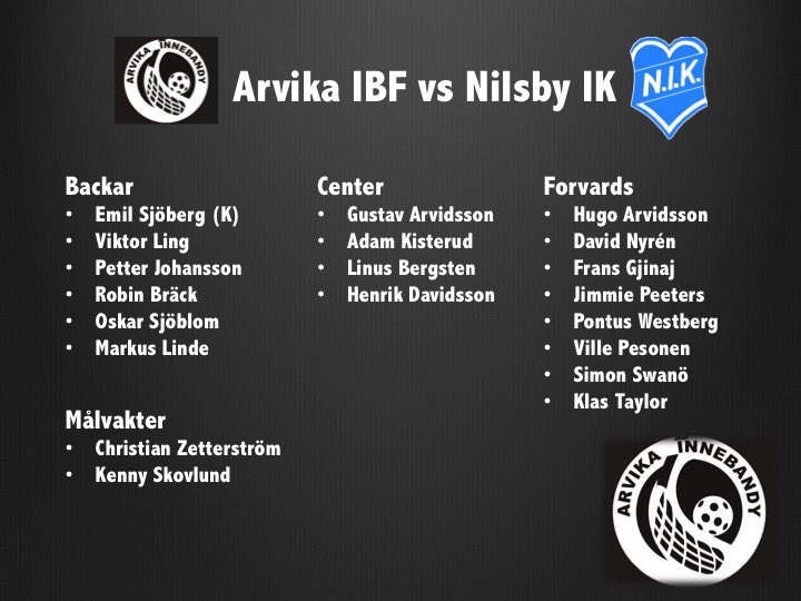Dagens laguppställning som möter <a href="/IkNilsby/">Nilsby IK</a> . Matchen sänds på Nilsbys kanal hos Sportsonline för den som vill kolla.
