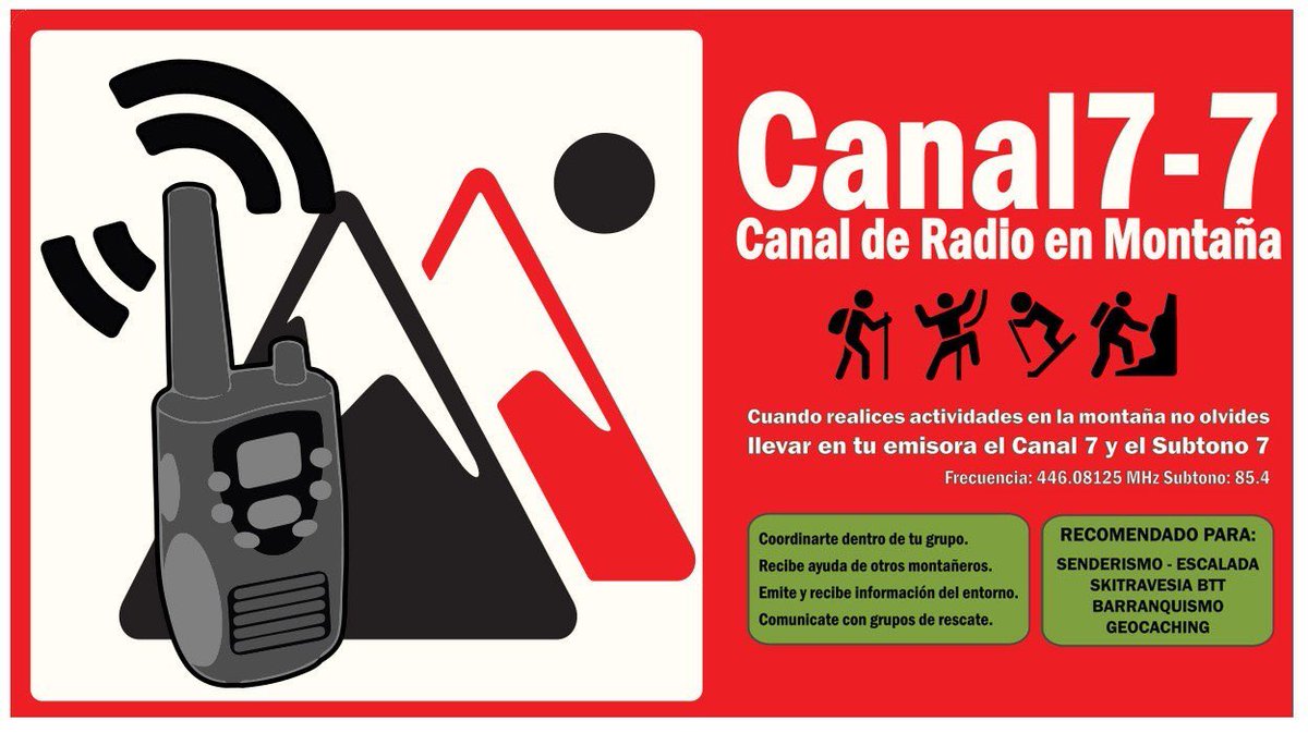 fercoit's tweet image. Sería recomendable también un walky PMR en el canal 7-7 usado en Montaña. Son pequeños, legales y ofrecen cobertura que a veces el móvil no. Un saludo.