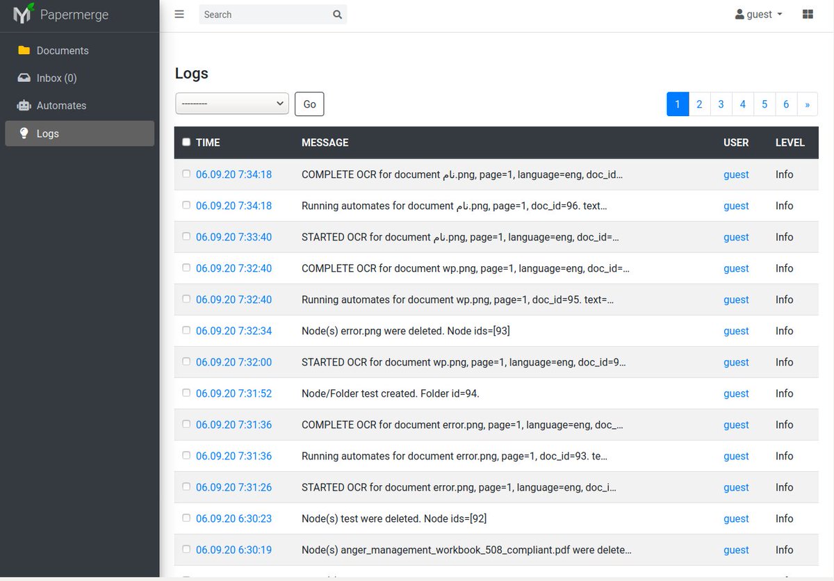 papermerge's tweet photo. Papermerge version 1.4.2 is out! Besides bug fixes, optimizations it has a mini feature - UI logs which is sort of auditing sub-system. #papermerge #dms #pdf #archives #scans https://t.co/Trya19H7fV