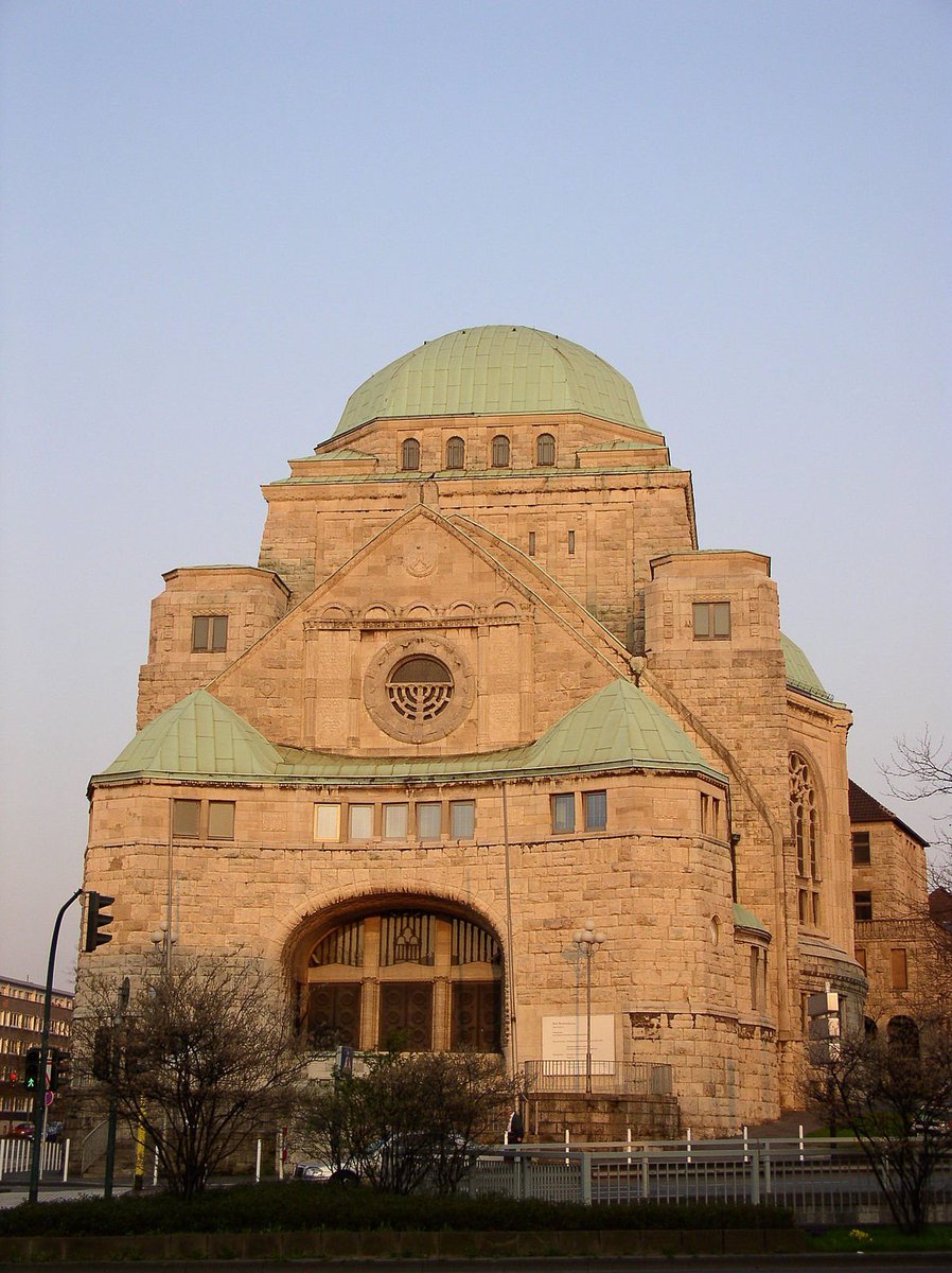 The Old Synagogue was built in 1913 in Essen, Germany.Its design mixes Byzantine Revival and German Art Nouveau styles. The original interior was destroyed when the synagogue was set on fire during Kristellnacht.