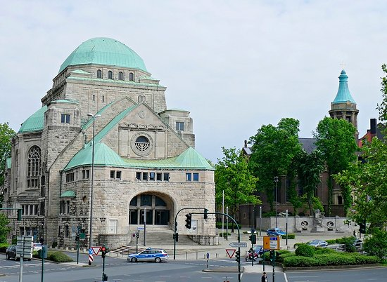 The Old Synagogue was built in 1913 in Essen, Germany.Its design mixes Byzantine Revival and German Art Nouveau styles. The original interior was destroyed when the synagogue was set on fire during Kristellnacht.