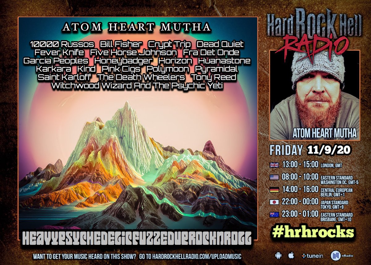 GeoffleppardUK's tweet photo. This week #live on the #AtomHeartMutha #radio #show on 
@radiohrh
 2 hours of the #best in #heavy #rock #heavypsych #psychedelic #stoner #fuzz #doom #metal #heavysounds #dope #music #trippy #grooves https://t.co/bnSKmbjivm