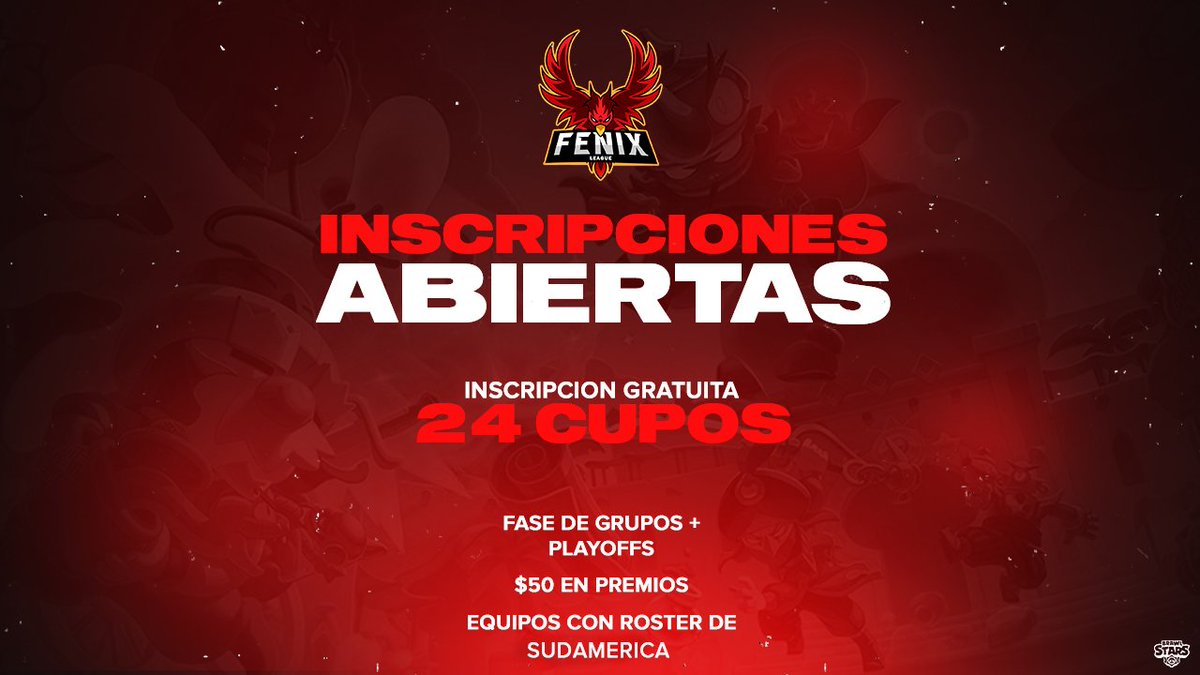 Inscripciones Liga de #BS 6ta Edición 

Región Sudamérica
(Rooster únicamente de esta región)

Requisitos:

▶️ Seguirnos @League_Fenix
▶️ Mencionar a 2 equipos
▶️ Dar 🔁 a este tweet
▶️ Realizar 2$ en misiones matcherino "Gratis" matcherino.com/tournaments/35…

Premio 50$