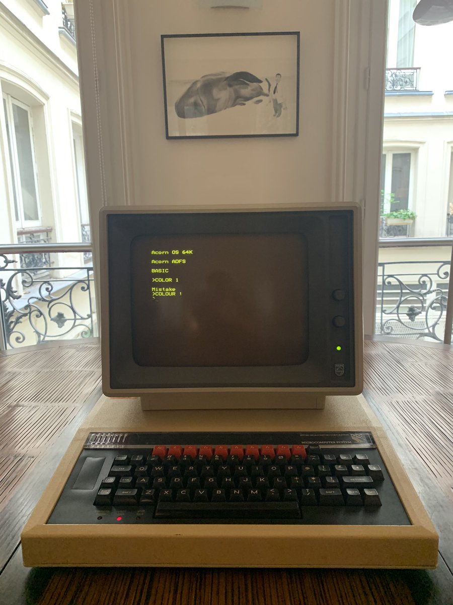 Taking care of #brexit refugees in Paris while we still can. After the mandatory quarantine, here is my new BBC micro, the most glorious British computer of the 80’s. And with an attitude! Long live to the Beeb! #retrocomputing