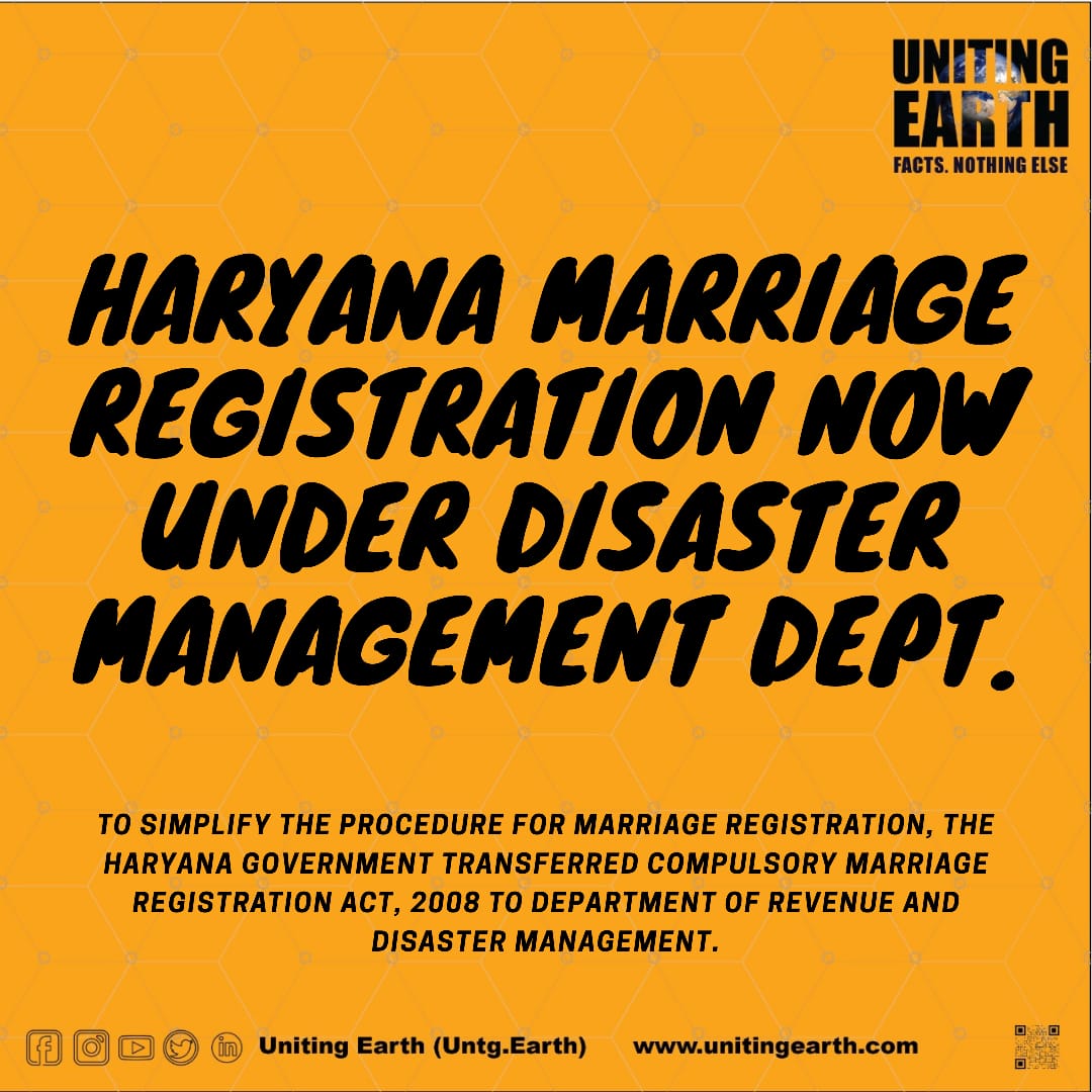 UntgEarth's tweet photo. Haryana marriage registration now under disaster management dept. #marriage #management #department #UnitingEarth https://t.co/UaGZePrME0