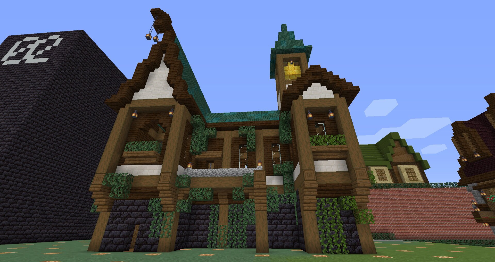 むゆみ とある理由から玄武岩が大量に欲しいので 玄武岩製造機を作りました 建物は魔法学校的なのを意識しました 上の 鐘は先日のネザライト300個チャレンジで大量にゲットし 有り余る金を使いました マイクラ マインクラフト Minecraft