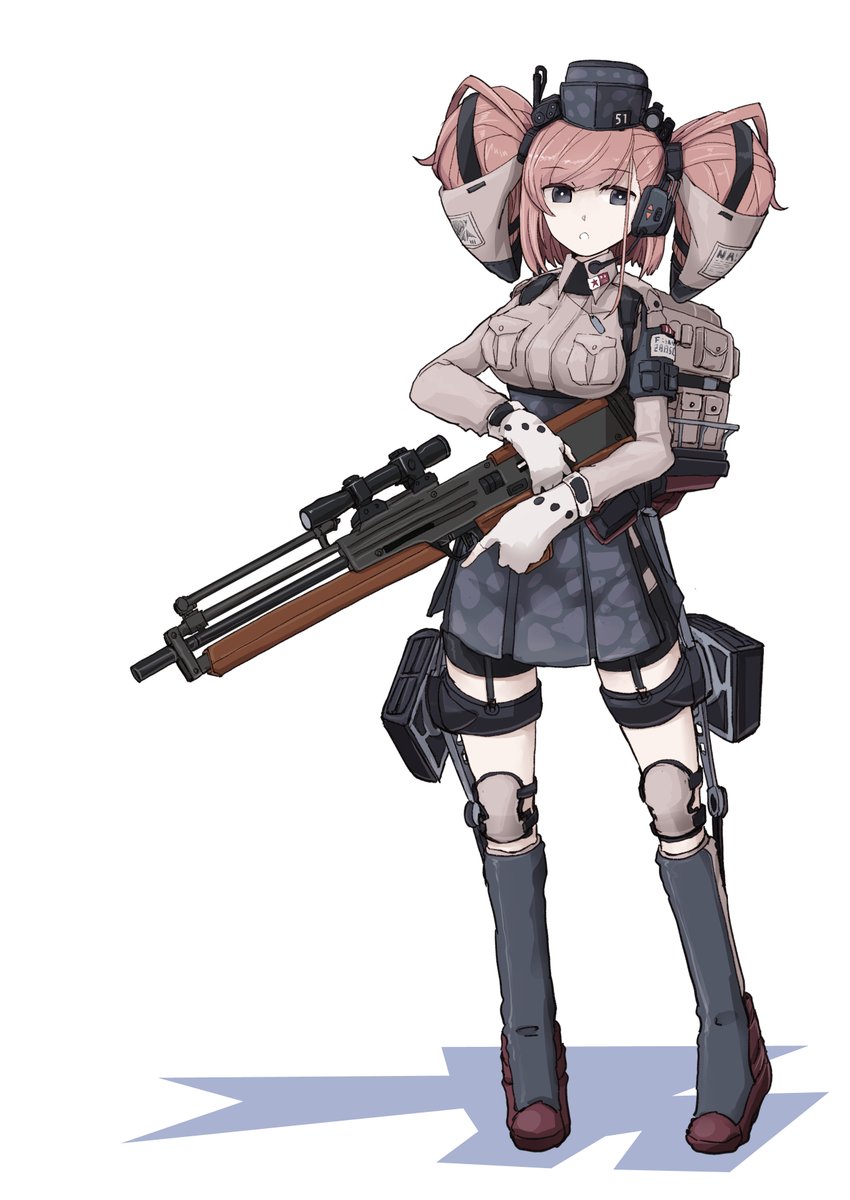 atlanta (kancolle) 1girl garrison cap weapon gun solo two side up hat  illustration images