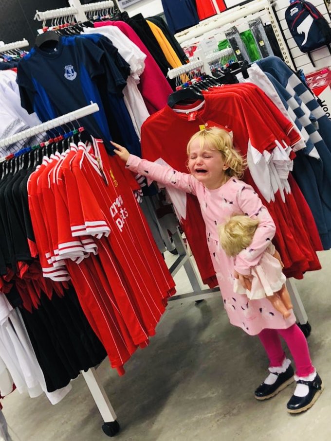 We have a problem. The junior clothing for <a href="/ManUtd/">Manchester United</a> and <a href="/Everton/">Everton</a> is leagues apart. My wife is a toffee and they have fantastic variety for youngsters, United’s choice is terrible. I fear we will lose my daughter! <a href="/MandyHenryMedia/">Mandy Henry</a> can you help? United need better children’s gear!