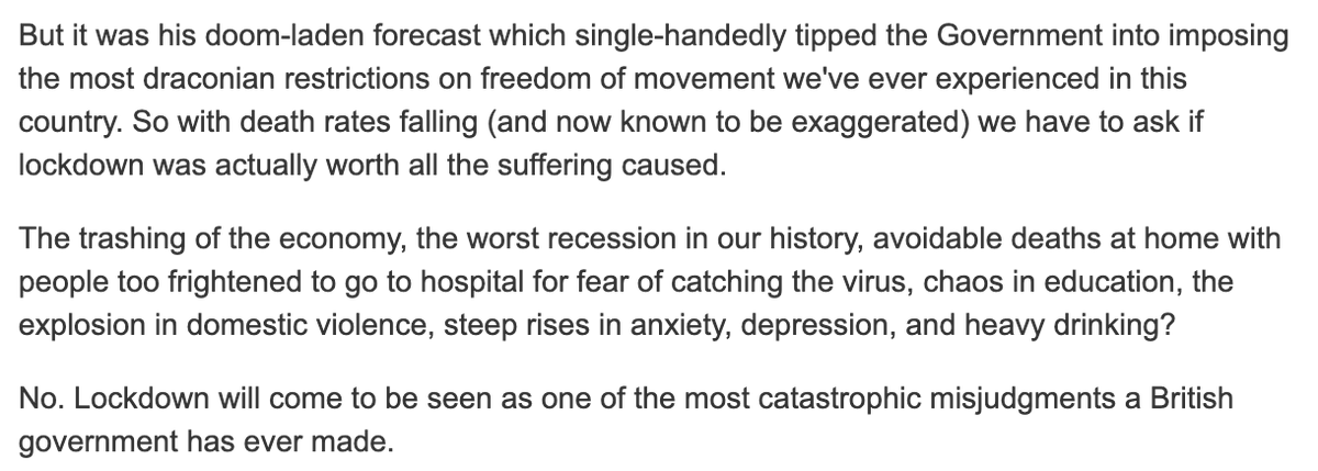 So actually a lot of the excess deaths we have seen were estimated to be due to LATE lockdown, not the lockdown itself. And ECONOMICALLY the trashing and the recession is ALSO because of a lack of virus control.