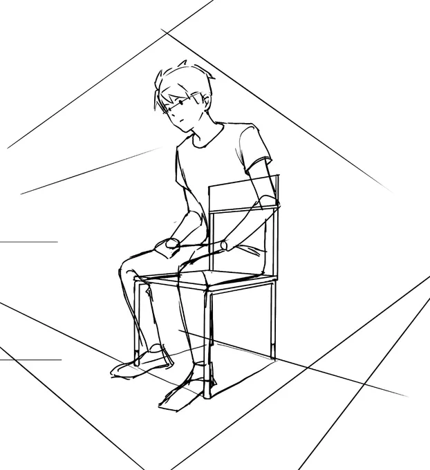 数日前描いたパースに対して
お前これ広角すぎんよ…って気づいた人のビフォーアフター見てください。 