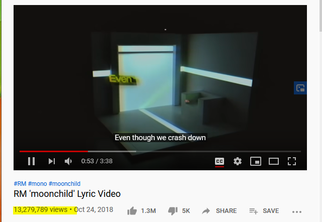 babynamgii's tweet photo. Been streaming non stop since the end week of July, never checked on the views of 'moonchild', but as far as I can recall this was roughly 12m views when I 1st heard it last April or May.
Oh well.. #StreamMono #PersonaTo70M https://t.co/FYoi0xZ98J