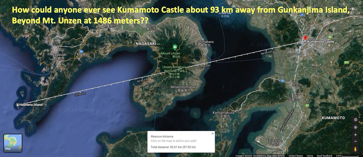 head_bulb's tweet photo. According to former #KoreanForcedLabors narratives, they've held grudges against Japan as they saw Kumamoto castle from #Gunkanjima🙄
Do you think that people can really see a castle 93 km away from an island, beyond a mountain higher than the castle??🙄
https://t.co/L0NL628d2W https://t.co/sPVMLQXPc8