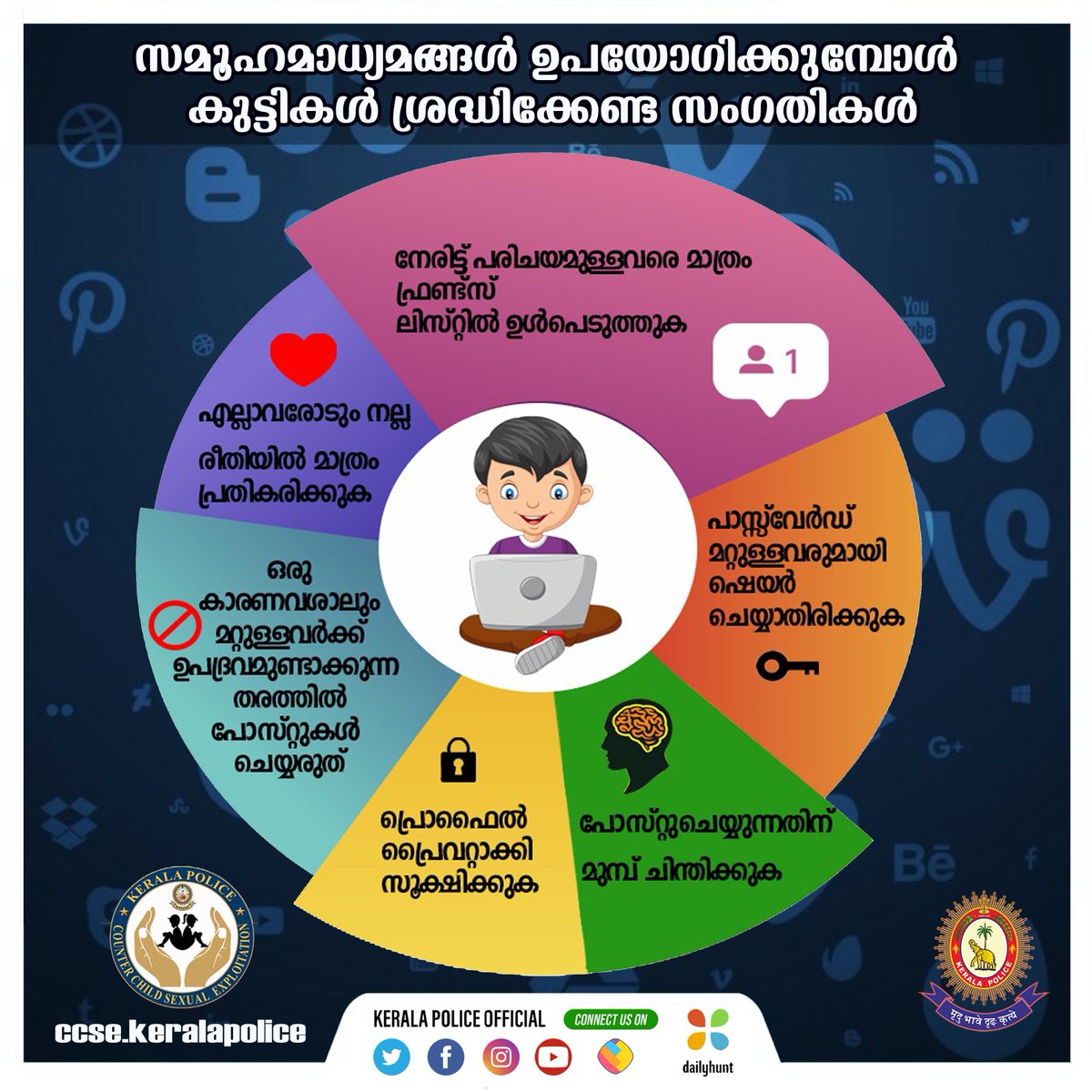 TheKeralaPolice's tweet photo. സമൂഹമാധ്യമങ്ങൾ ഉപയോഗിക്കുമ്പോൾ 
കുട്ടികൾ ശ്രദ്ധിക്കേണ്ട സംഗതികൾ https://t.co/KwMlUNKsy5