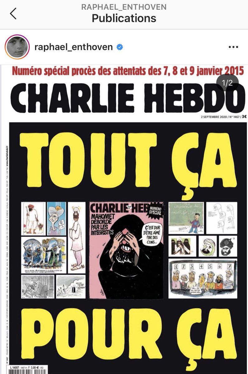 Enthoven_R's tweet image. Apres la suspension (temporaire) des comptes Instagram de ⁦@LaureDaussy⁩ et ⁦@cocoboer⁩, quiconque dispose d’un compte Instagram devrait en profiter pour publier la fameuse Une de #CharlieHebdo. Sinon, ça va se reproduire. #libertedelapresse