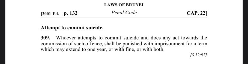 TW: /suicide/A thread to explain why attempted suicide is criminalised in Brunei  & also an explanation of yesterday’s sentence  (5th Sept);(1/n)