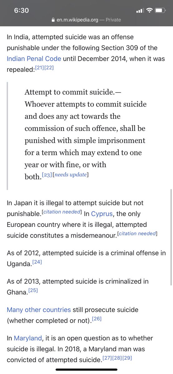 Firstly, Brunei is not the only country where attempted suicide is a criminal offence. This can be dated back to the late 19th century in Great Britain. (2/n)