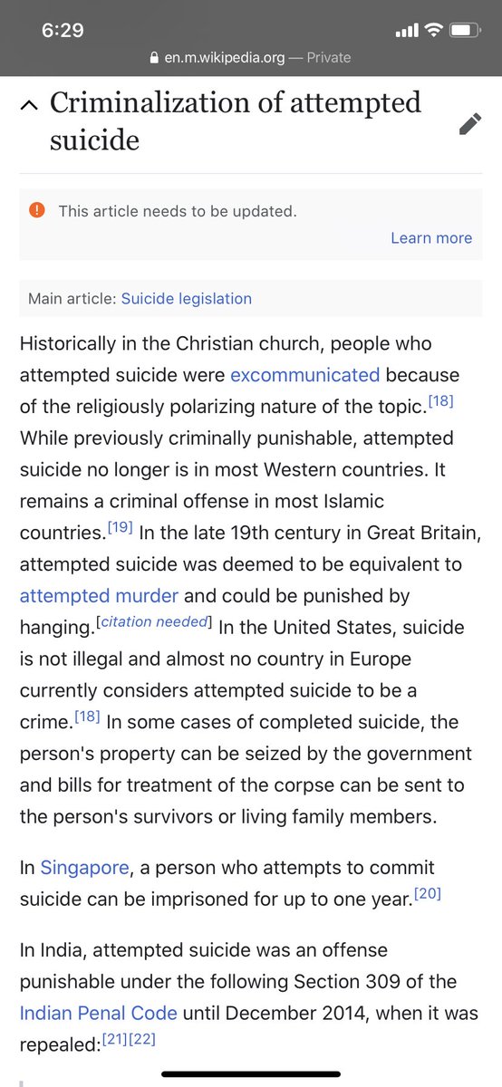 Firstly, Brunei is not the only country where attempted suicide is a criminal offence. This can be dated back to the late 19th century in Great Britain. (2/n)