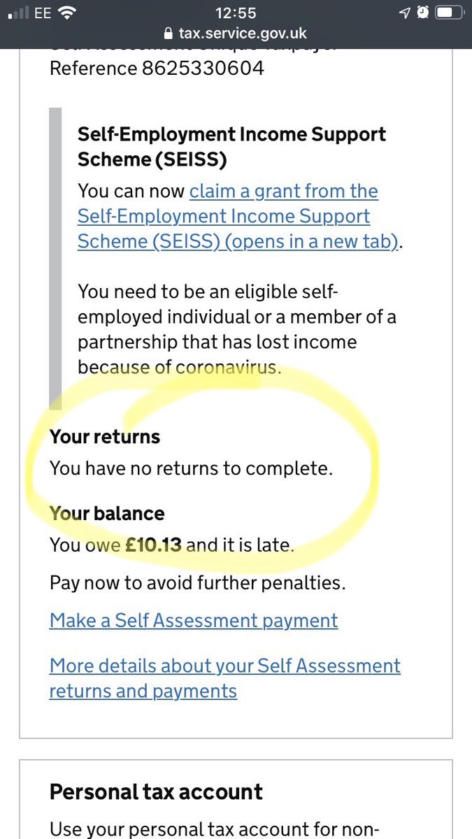 artoffielding's tweet photo. @HMRCcustomers Yes those were the steps I took, I answered yes to all three questions and was told I do have to file a return. But when I log in it says "you have no returns to complete" and it is missing the usual link. I've only ever filed my return electronically so don't know what to do https://t.co/q3YxVI7iGh