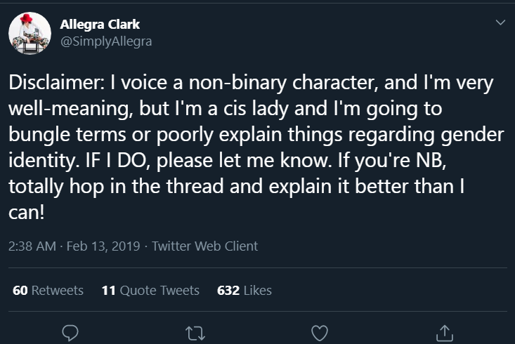 4- Allegra Clark, Bloodhound's Voice ActorI could actually write 20 tweets with Allegra ones alone, she fights bigots weekly