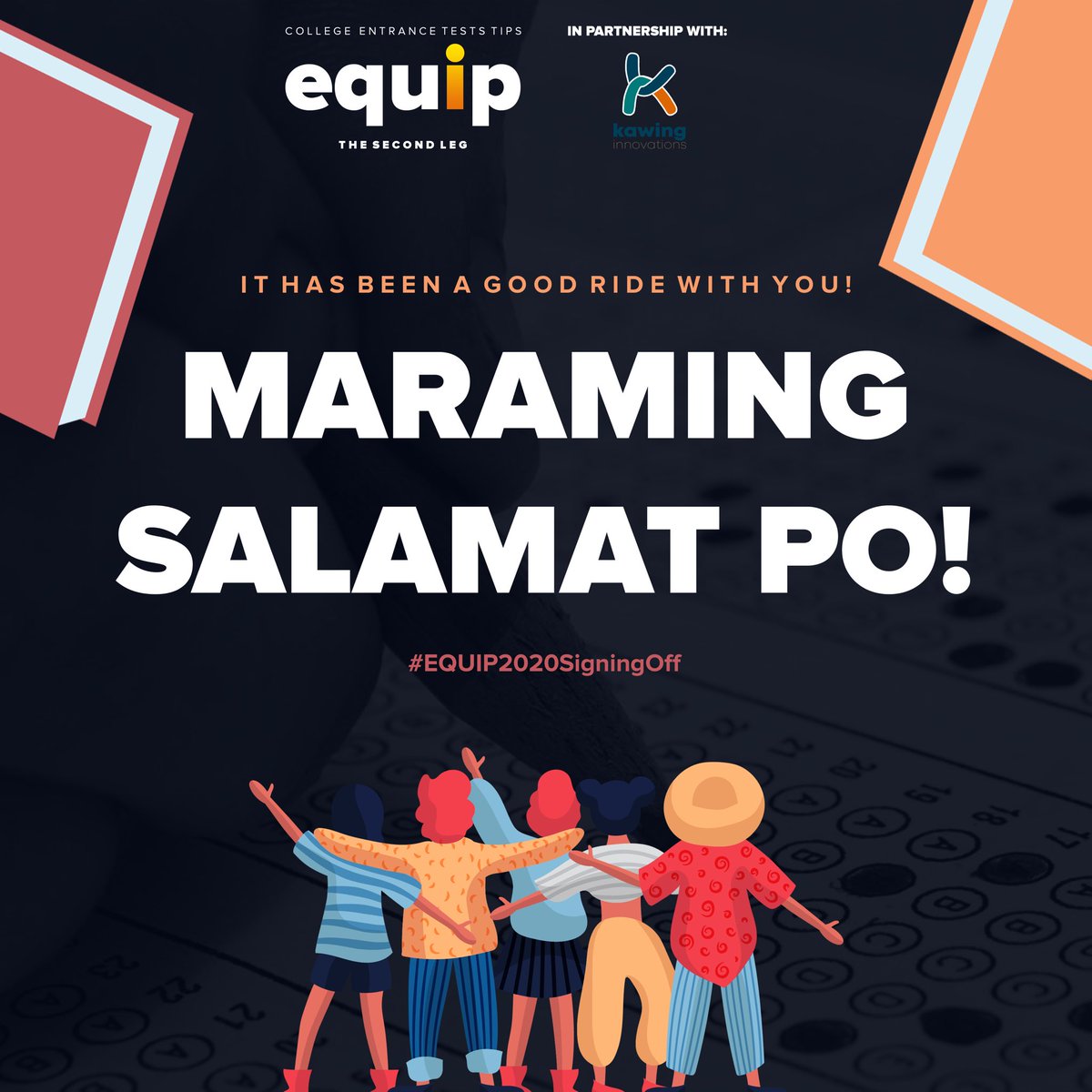 equip2020_'s tweet photo. Team EQUIP, consisting of @adrielluna_ @jemidonreialano @PearlGesmundo @juliennegraxe @tjarem and @chescagnzls, would like to send their gratitude to everyone who has become involved in our successful webinar project that hoped and aimed to help students with CET taking. ♥️ https://t.co/f4b5sCK6oF