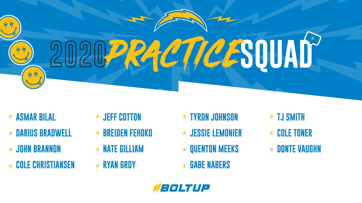 chargers's tweet photo. we've signed 15 to our practice squad. https://t.co/dBPTrCh1px