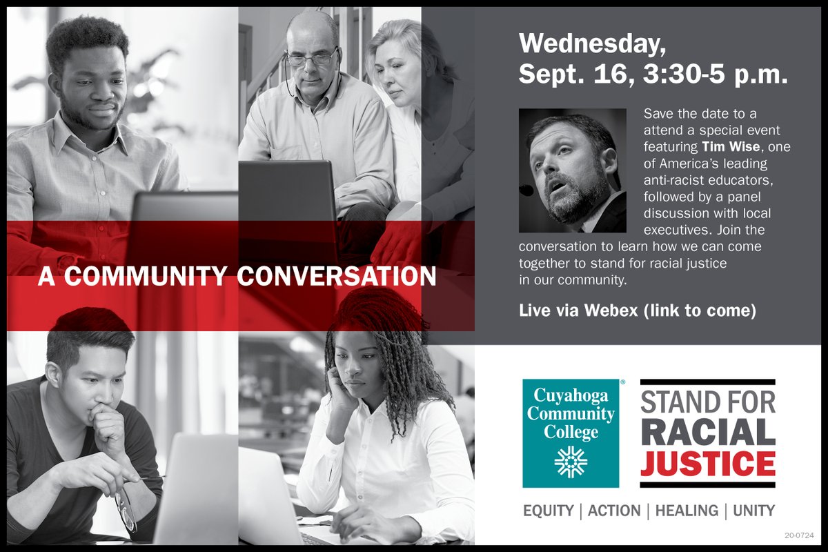 TriCedu's tweet photo. The community is invited to attend a virtual conversation with author Tim Wise, who has written several books on race and racism. This event will also introduce Stand for Racial Justice, Tri-C's alliance for racial justice in our community. https://t.co/HtB7VExj0a