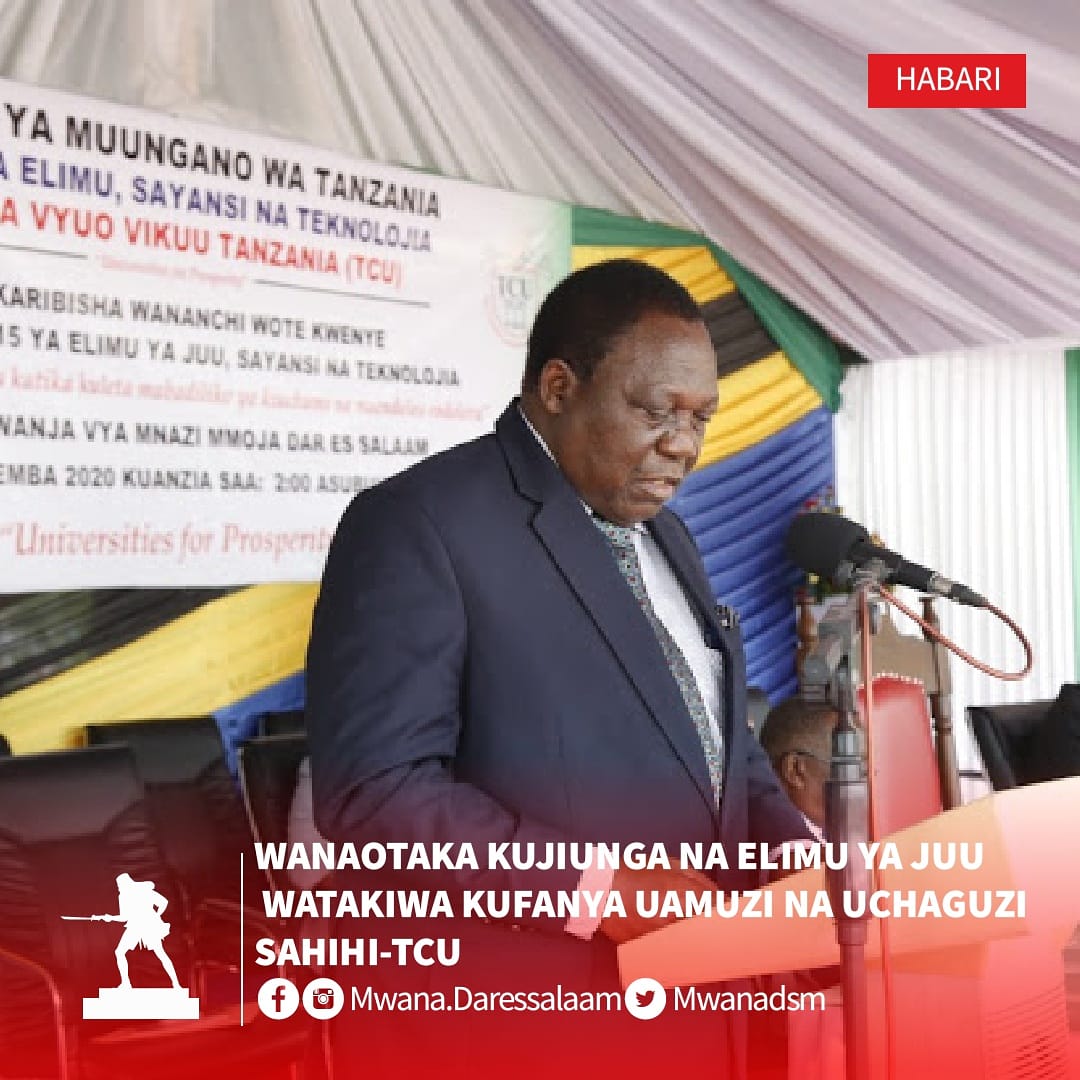 mwanadsm's tweet photo. TUME ya vyuo vikuu (TCU), nchini imewataka wale wote wanaotegeme kujiunga na elimu juu kufanya maamuzi na uchaguzi sahihi wakati wakiomba udahili kwenye vyuo vya elimu ya juu hapa nchini ili pindi wamalizapo masomo yao waweze kuhimili soko la ajira. https://t.co/GZ3xJ2LFha