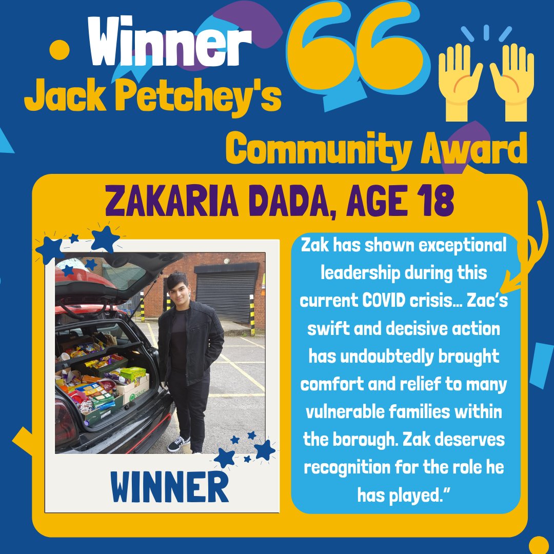 JPFoundation's tweet photo. 🥁 Congratulations to Community Award winner Zakaria Dada, age 18 from Merton. 

👏 Before the lockdown, Zak created @MertonMutualAid group which recruited over a thousand volunteers to offer support to their local neighbourhoods, with groups and coordinators covering all areas. https://t.co/PF5oFiAXno
