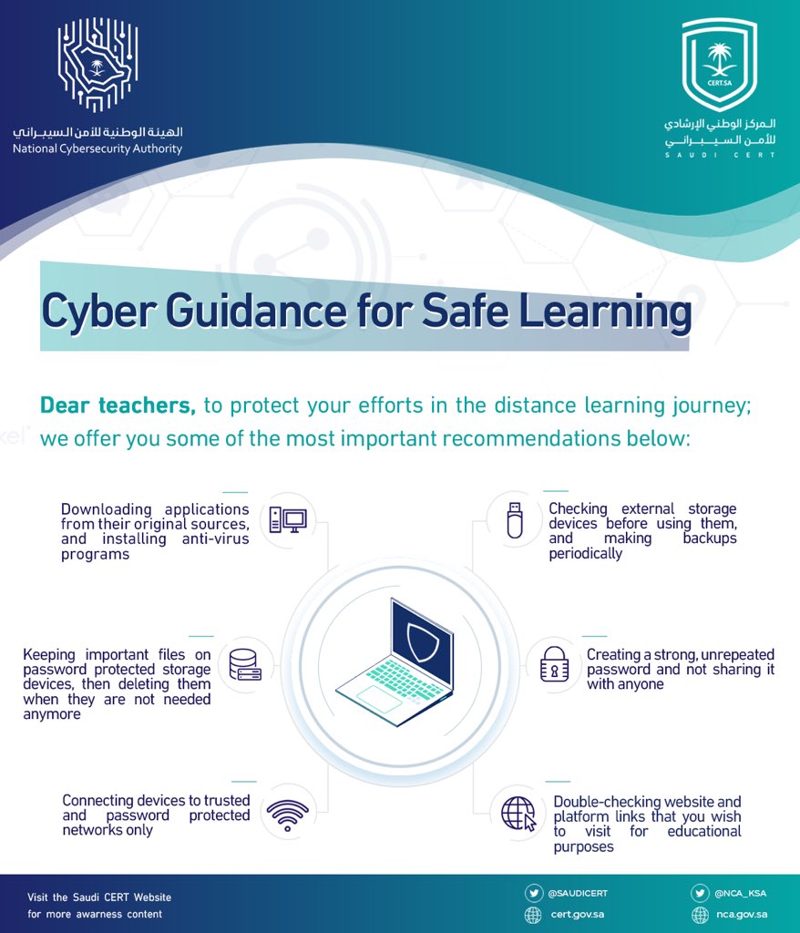SAUDICERT's tweet photo. Dear teachers ...
Because you’re always the pioneers of success in the educational process📚 We’re pleased to share with you the most important cyber controls for safe education in this post 🛡🔐
https://t.co/jfkjItFUkI
#Safely_Learn
#Cybersecurity https://t.co/FSNlgVmRmY
