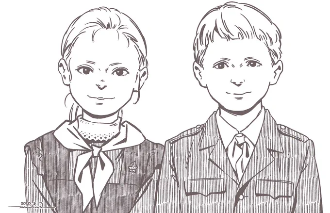 鬼滅キッズが話題らしいのでソビエトキッズを描いて寝ます。おやすみ!Спокойной ночи!! 