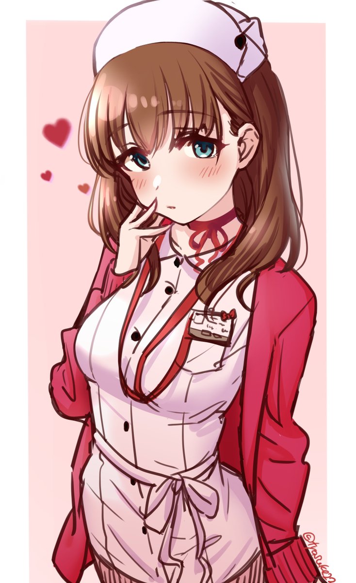 sakuma mayu 1girl solo brown hair nurse nurse cap heart hat  illustration images