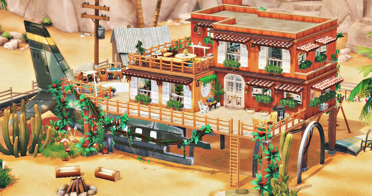 buildingwsims's tweet photo. This build is now available!! On the gallery under ID: buildingwithsims , it’s called “Plane’s Get-Away” :) look below for more pictures! (1/3) #ShowUsYourBuilds #TheSims #Sims4 https://t.co/z7b3SAyTOR