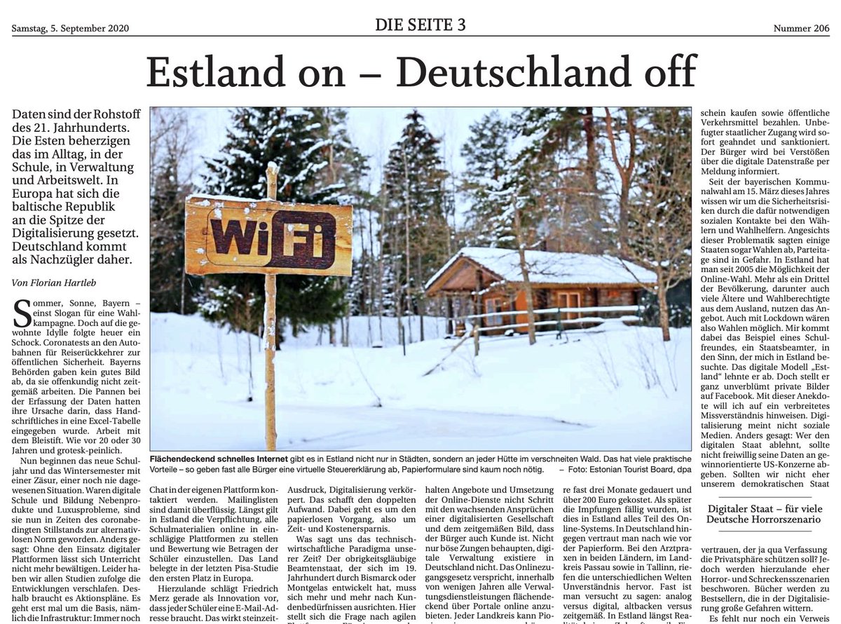 FlorianHartleb's tweet photo. #Digitalisierung. Warum uns #Estland so weit voraus ist (#e-Schule) und #e-government bei uns immer noch ein Fremdwort ist. Meine Analyse in der #Passauer Neuen Presse, Wochenendbeilage, Seite 3 https://t.co/W8T2TbbpB1