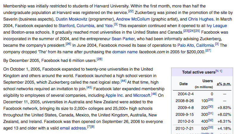 - Facebook was initially only open to college and later high school students. The general public could not join until 9/26/06. L:  https://en.wikipedia.org/wiki/History_of_Facebook#FacebookR:  https://en.wikipedia.org/wiki/History_of_Facebook#Timeline↓