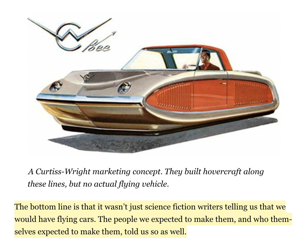 3/ The optimistic science fiction of the past reflected an actual conviction that these things would be possible. Contrast to modern optimistic visions of the future that are tinged with "It would be cool if that happens ... but it probably won& #39;t"