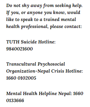 Suicide hotline and helplines......................please spread Patan Hospital Helpline for Suicide Prevention: 9813476123