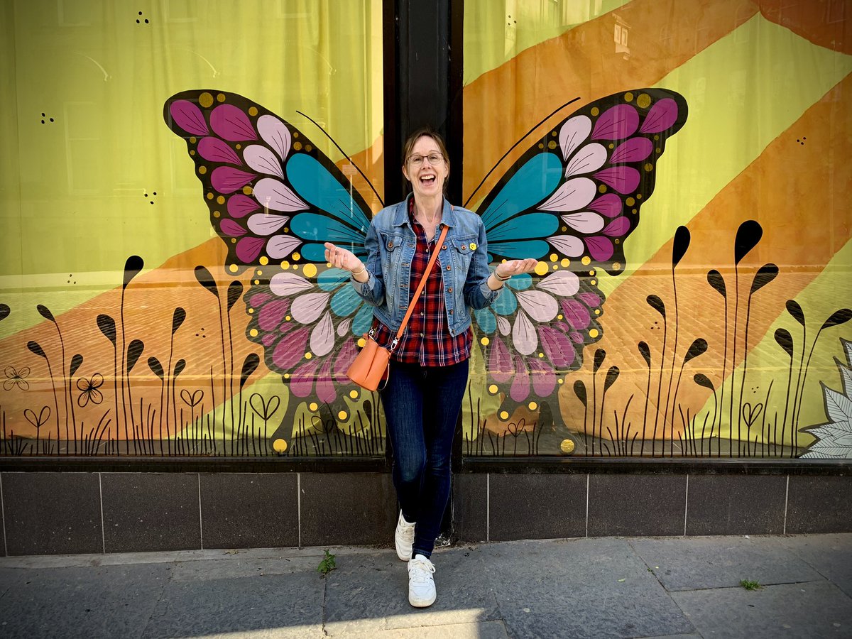 WhimSicALLusH's tweet photo. Hereโs the other half of my #DundeeWindows installation! Part of the brief was to make the art interactive so I thought you all might love a colourful butterfly so you can pretend youโve got wings! The butterfly represents green #Dundee & our cool wee city flying into the future! https://t.co/bAk1MvpYrc