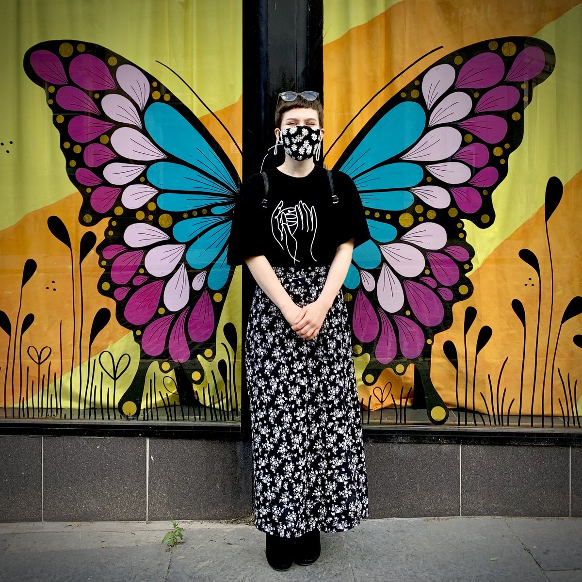 WhimSicALLusH's tweet photo. Hereโs the other half of my #DundeeWindows installation! Part of the brief was to make the art interactive so I thought you all might love a colourful butterfly so you can pretend youโve got wings! The butterfly represents green #Dundee & our cool wee city flying into the future! https://t.co/bAk1MvpYrc