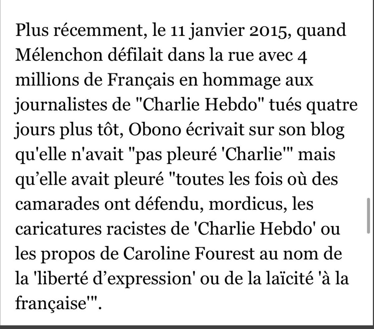 Danièle  #Obono, elle meme très proche de cette mouvance et connue pour ses prises de position controversées (sur La France, sur les attentats contre Charlie Hebdo...) a sans doute fait le choix de ne mobiliser que dans la mouvance décoloniale.