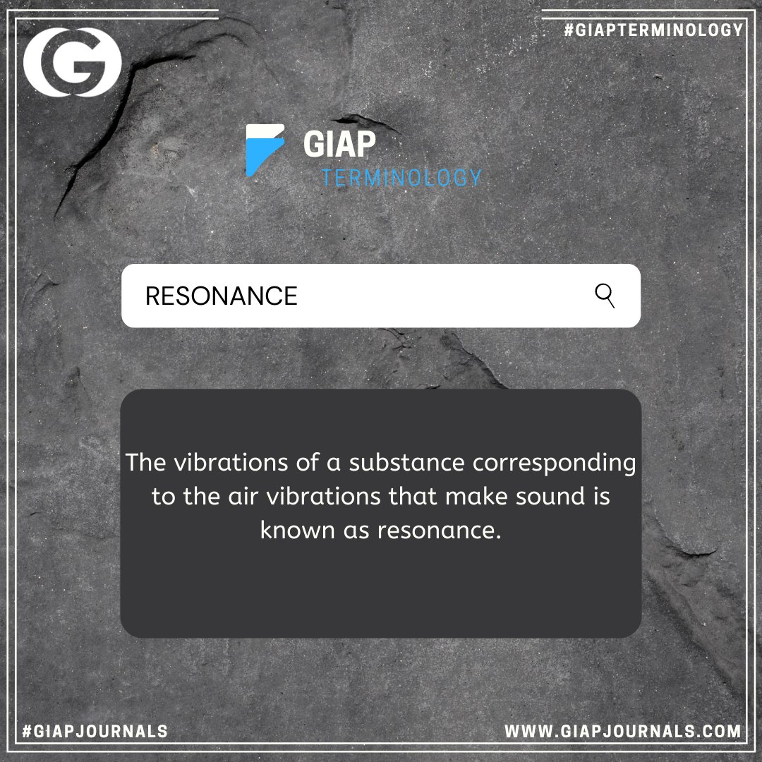 maayaaglobal's tweet photo. #GIAPTerminology: The vibrations of a substance corresponding to the air vibrations that make sound is known as resonance.

#TermOfTheDay #Terminology #WordOfTheDay #Publication #Journal #Words #GIAP #sound #Scientificterms #Science #scientificwords #onewordaday #physics https://t.co/0Yv06BUbp7